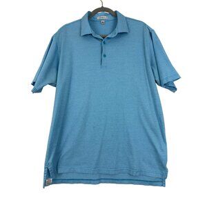 Peter Millar Shirt Men's Large Collared Short Sleeve Golf Polo‎ Blue Mini Stripe